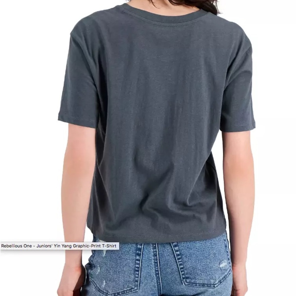 REBELLIOUS ONE Juniors' Yin Yang Graphic-Print T-Shirt Grey Short Sleeve Small - Picture 3 of 12
